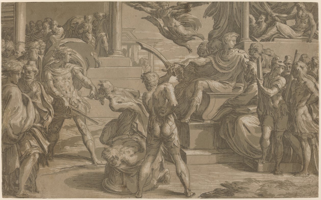 Le martyre des saints Pierre et Paul [recto] - Antonio da Trento after Parmigianino