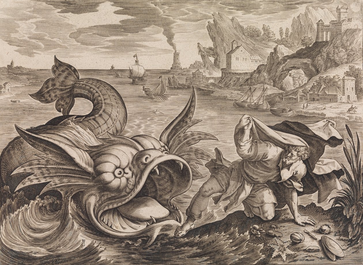 Jonas rejeté sur le rivage par le poisson, vers 1585 - Antonius Wierix