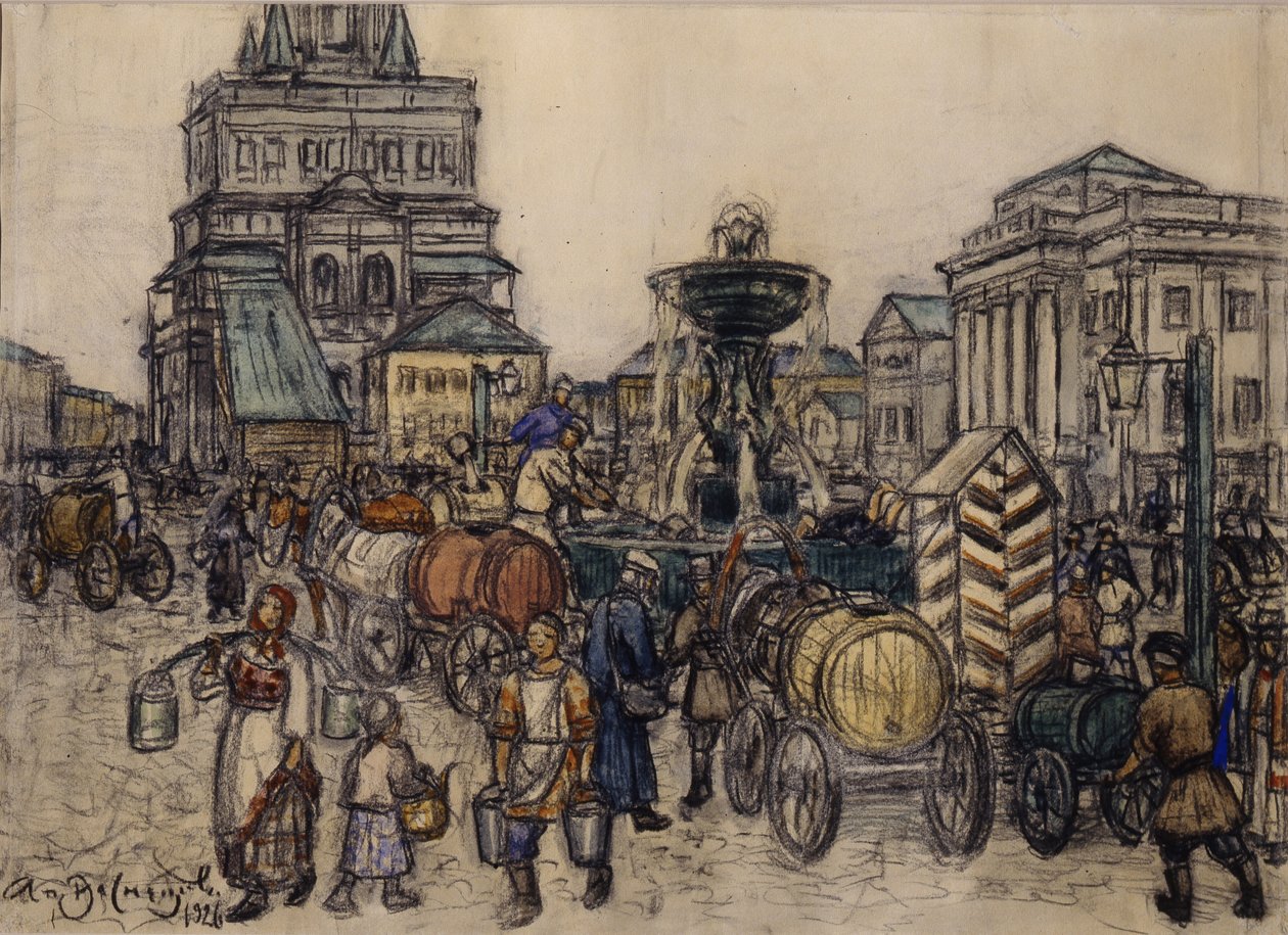 La Fontaine sur la place Sukharevskaya au XIXe siècle, 1921 - Apollinari Mikhailovich Vasnetsov