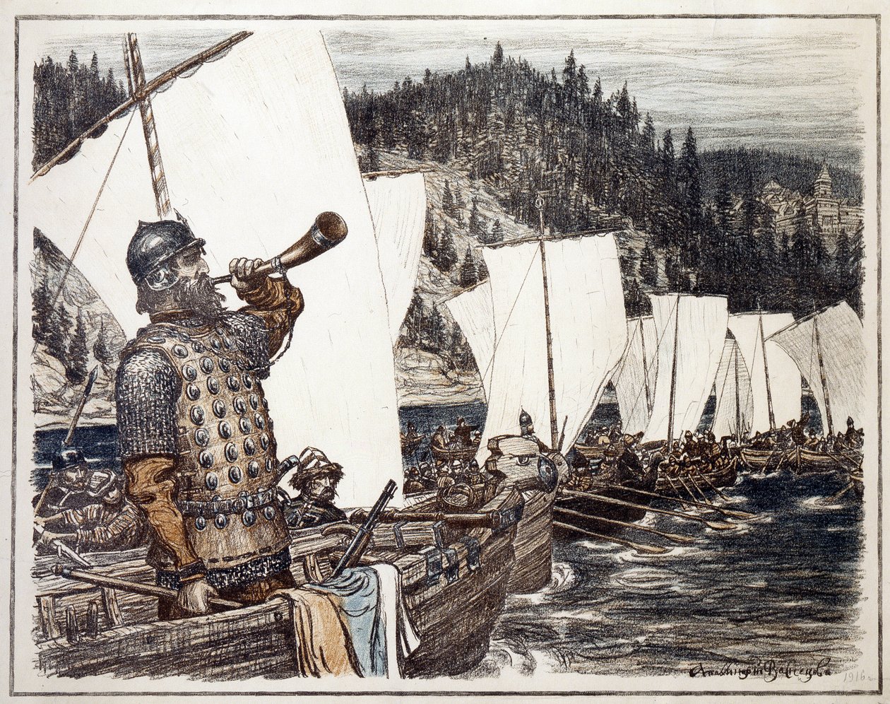 Yermak Timofeyevitch sur la rivière Irtych - Apollinari Mikhailovich Vasnetsov