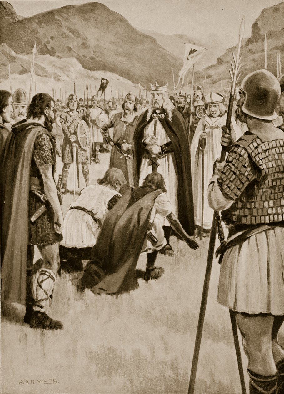 Le Conseil de Dacor, 926, quand Athelstan chassa Guthfrith le jeune roi de Northumbrie danoise, illustration de 