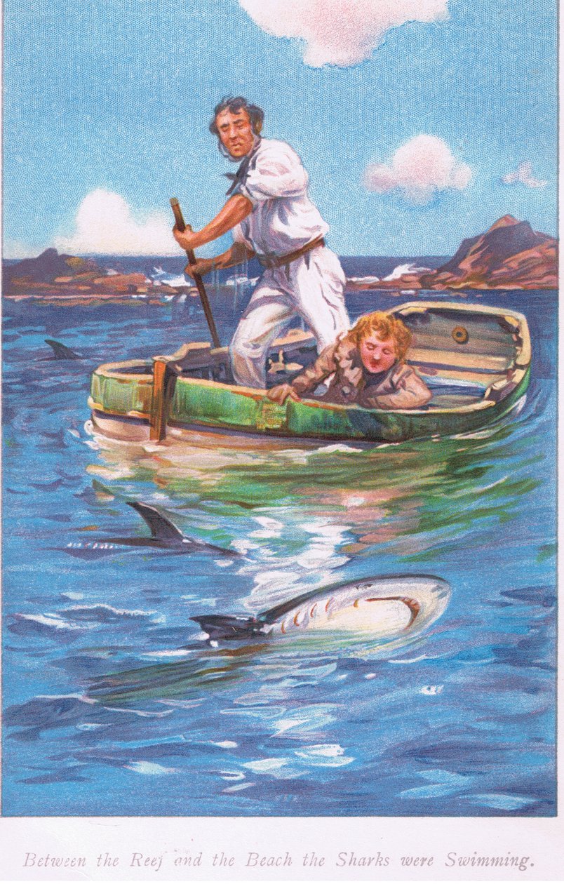 Entre le récif et la plage, les requins nageaient, années 1900 - Archibald Webb