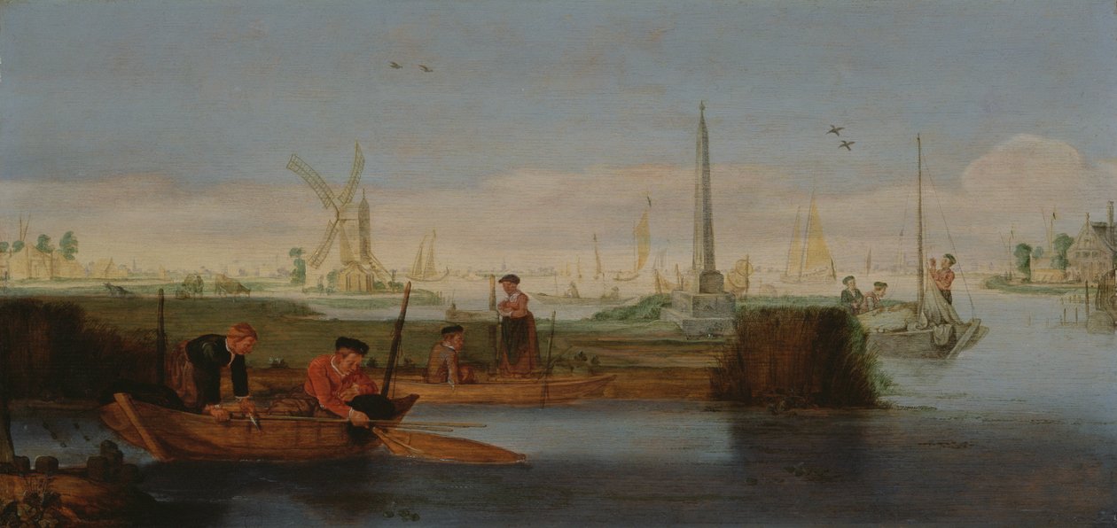 Scène de rivière avec pêcheurs - Arentsz van der Cabel