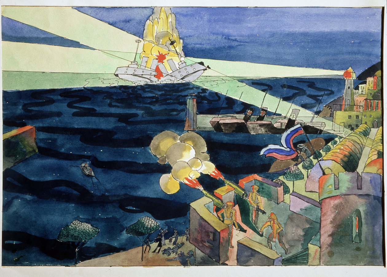 Une bataille navale - Aristarkh Vasilievic Lentulov