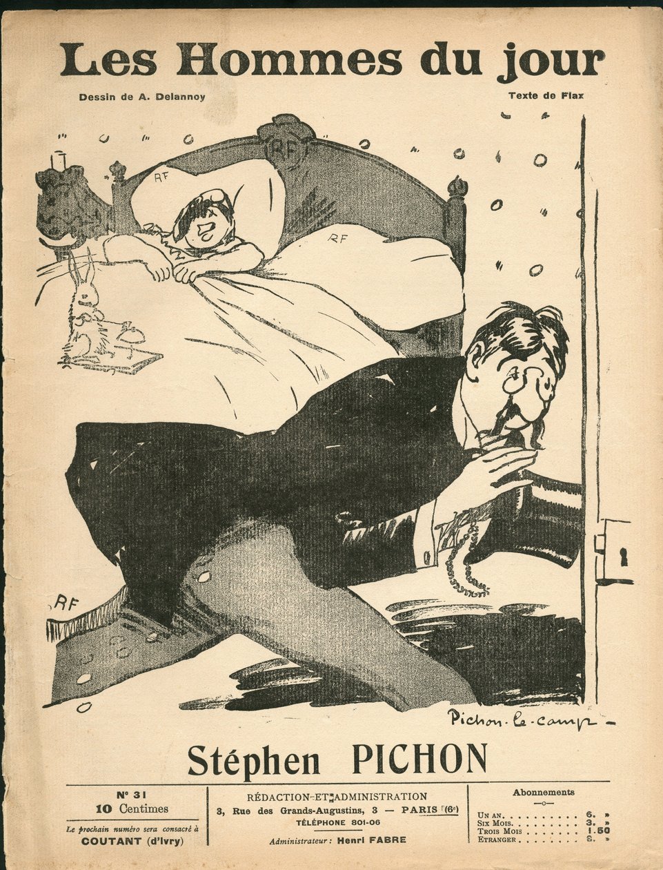 Couverture de "Les Hommes du jour", vers 1905 - Illustration par Aristide Delannoy (1874-1911) : Chambre - Marianne, Pichon Stephen (1857-1933) - Aristide Delannoy
