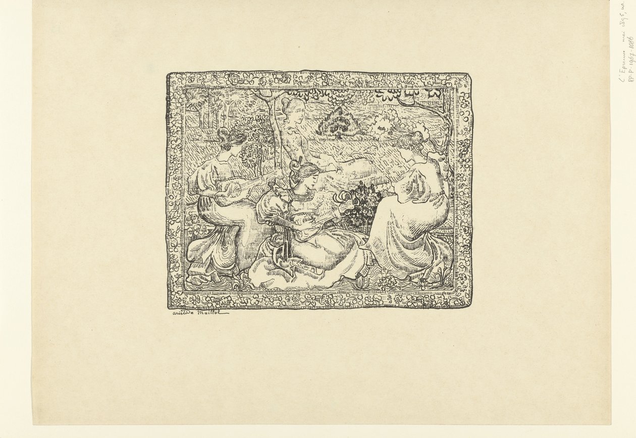 Tapisserie avec quatre femmes musiciennes dans un paysage - Aristide Maillol