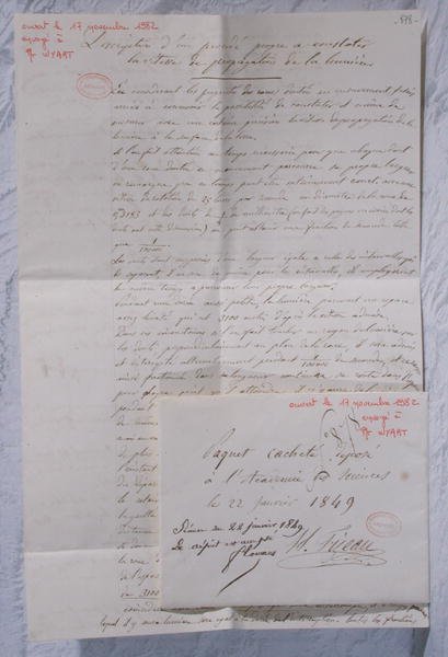Lettre décrivant les expériences de Fizeau pour déterminer la vitesse de la lumière - Armand Hippolyte Louis Fizeau