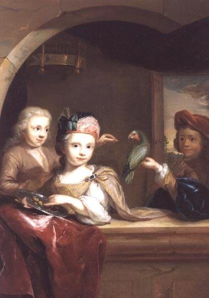 Trois enfants avec un perroquet - Arnold Boonen