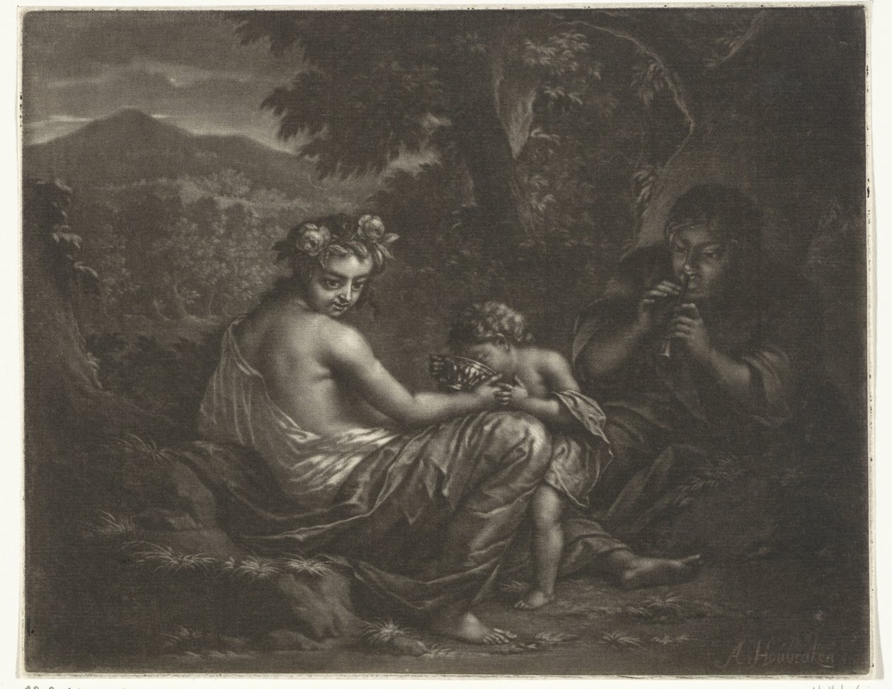 Bergère et berger avec leur enfant - Arnold Houbraken