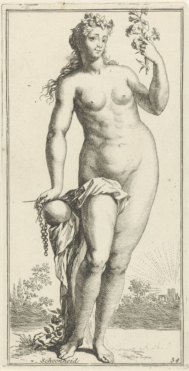 Personification de la beauté (Schoonheid) (Een-en-veertigh stuks, verscheydene Sinnebeelden) - Arnold Houbraken