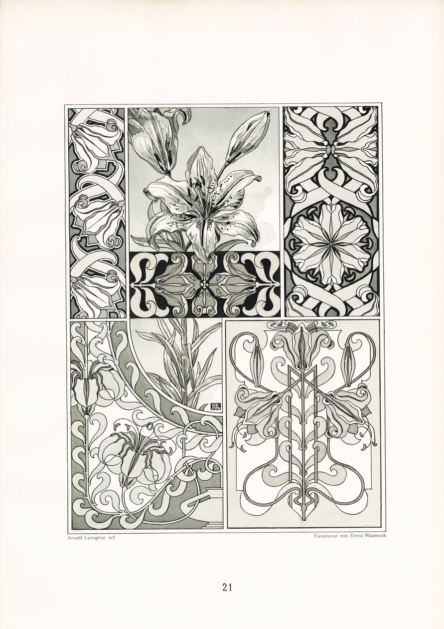 Ornements de lys en composition monochrome (litho) - Arnold Lyongrün
