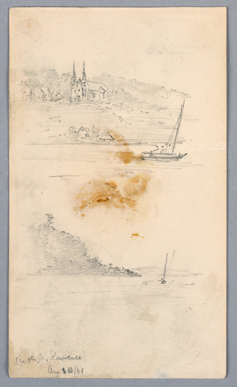 Deux Croquis de Voiliers à Saint-Laurent - Arnold William Brunner