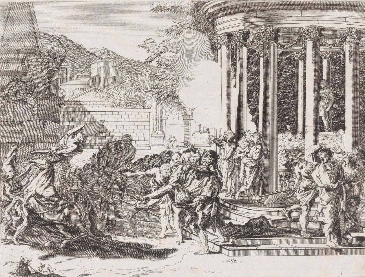 Sinorix porté hors du temple après avoir été empoisonné, 1650-1700 - Arnold van Westerhout.