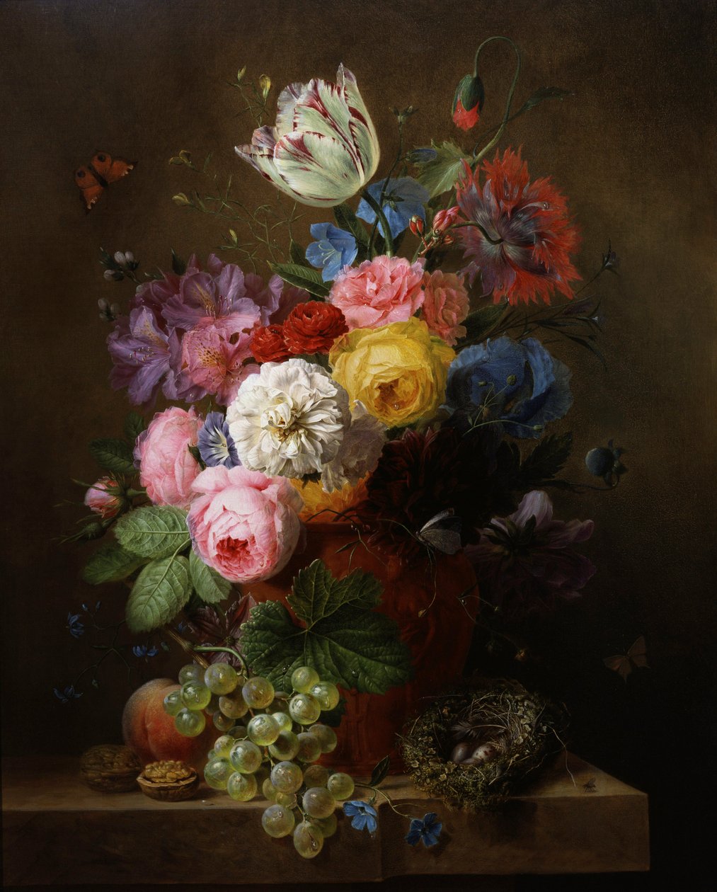 Nature morte de roses, pavot, azalees et tulipes. Peinture de Arnoldus Bloemers (1786-1844). Collection privee. - Arnoldus Bloemers
