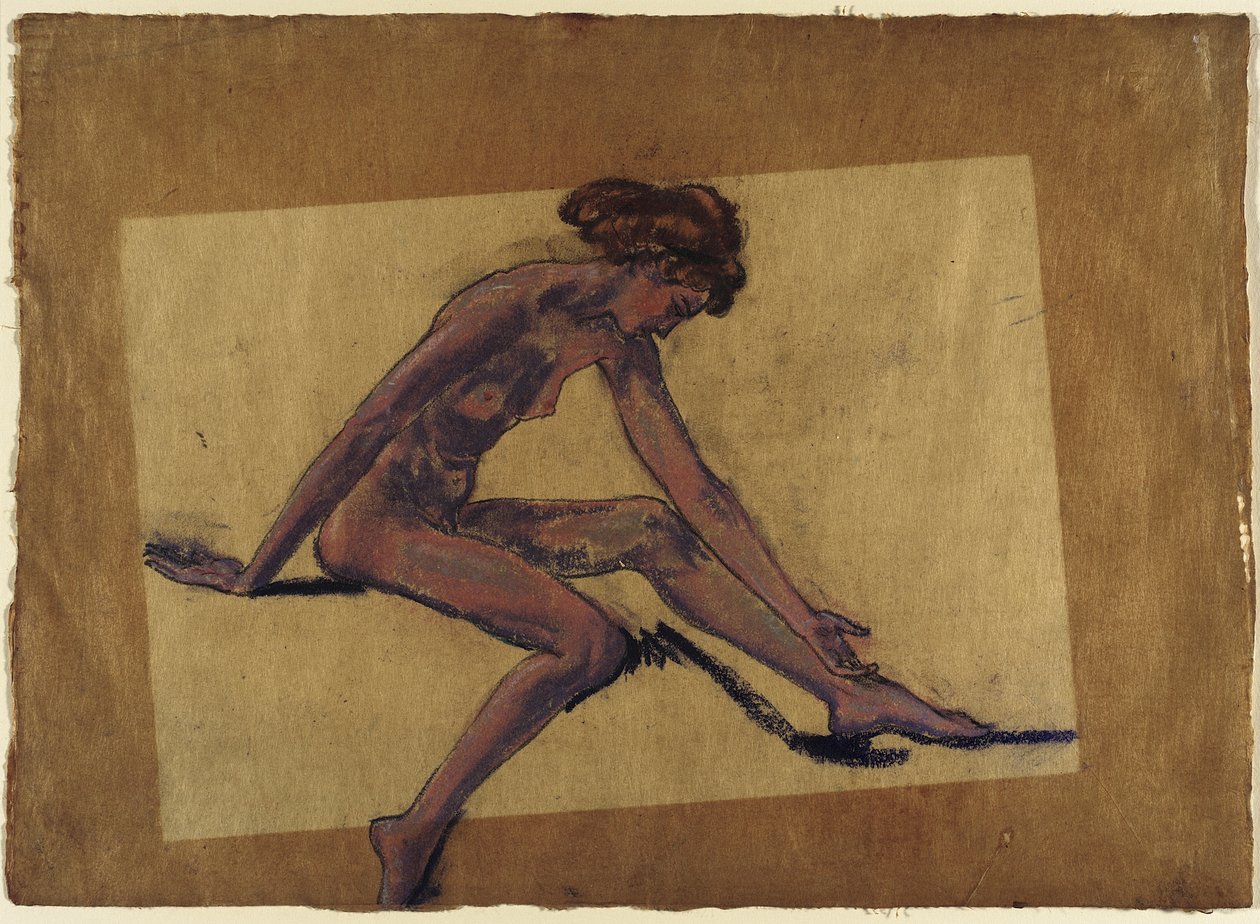 Sitzender weiblicher Akt im Profil, nach vorne gebeugt - Arthur Bowen Davies