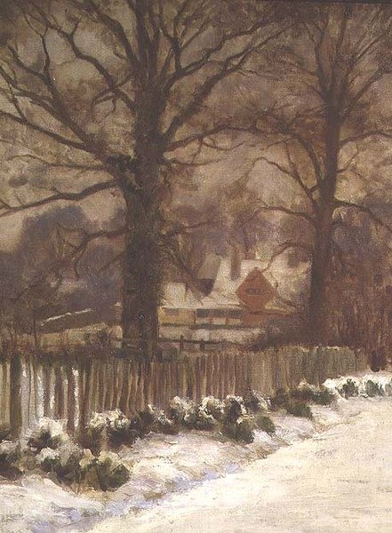 Ormes dans une allée enneigée - Arthur Claude Cooke