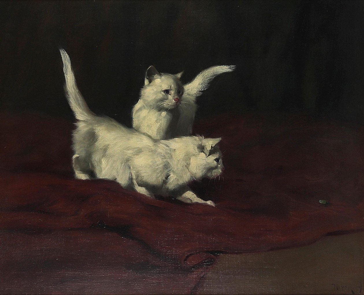Arthur Heyer Les chatons observent un scarabée - Arthur Heyer