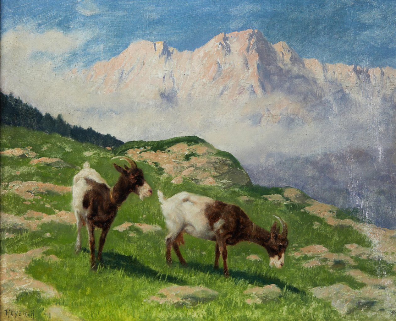 Arthur Heyer Chèvres dans un paysage de montagne - Arthur Heyer