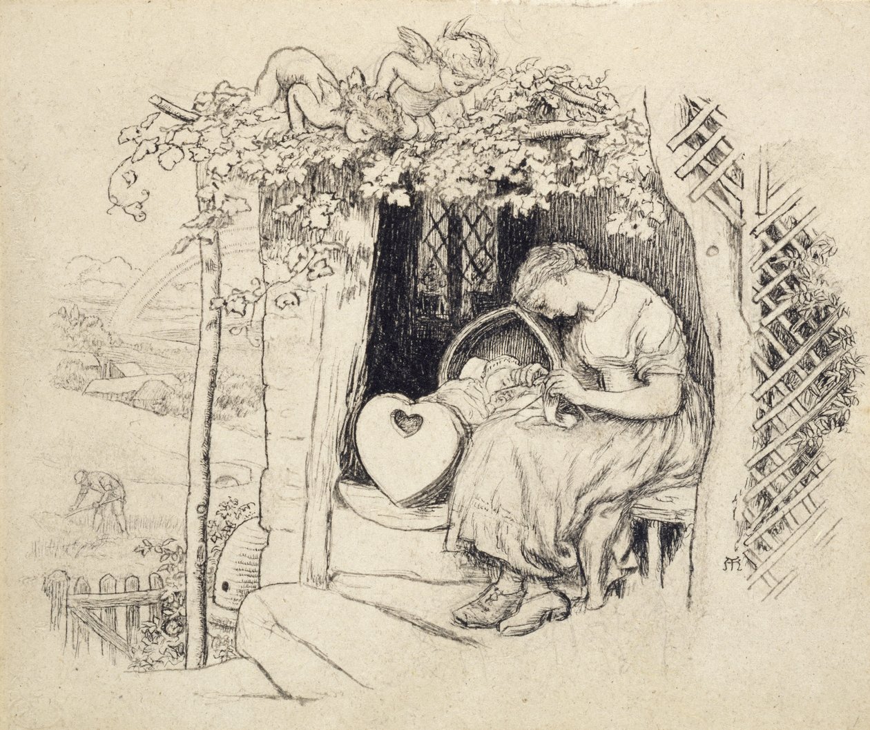 Près du berceau - Arthur Hughes