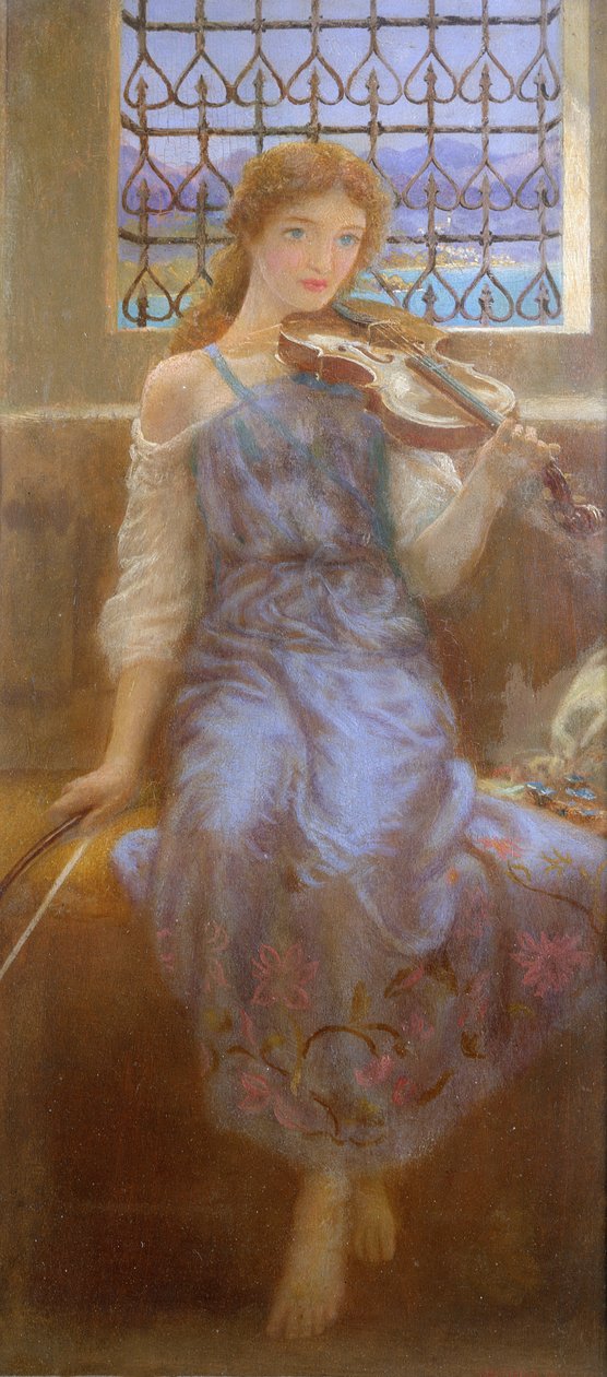 Fille avec Violon - Arthur Hughes