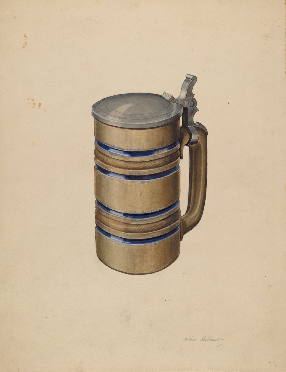 Chope de bière en grès et étain - Arthur Mathews