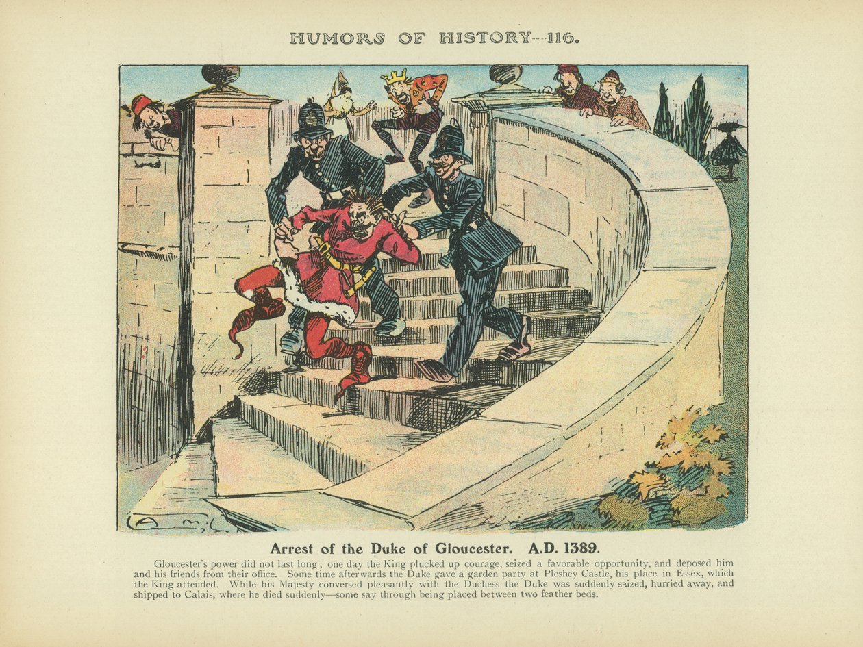 Arrestation du duc de Gloucester. A.D. 1389 (lithographie couleur) - Arthur Moreland