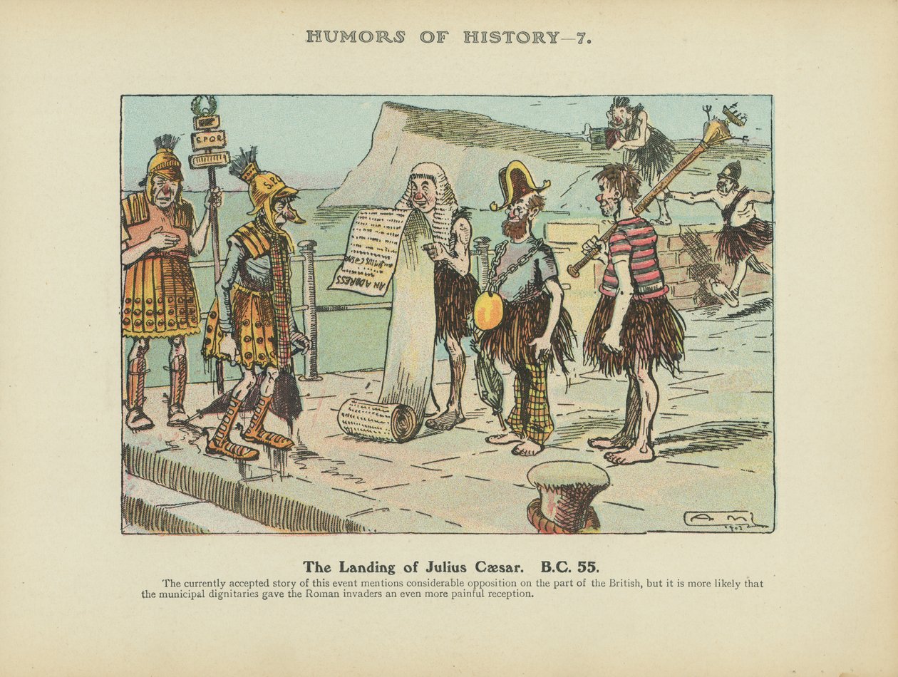 Le débarquement de Jules César. B.C. 55 (lithographie couleur) - Arthur Moreland
