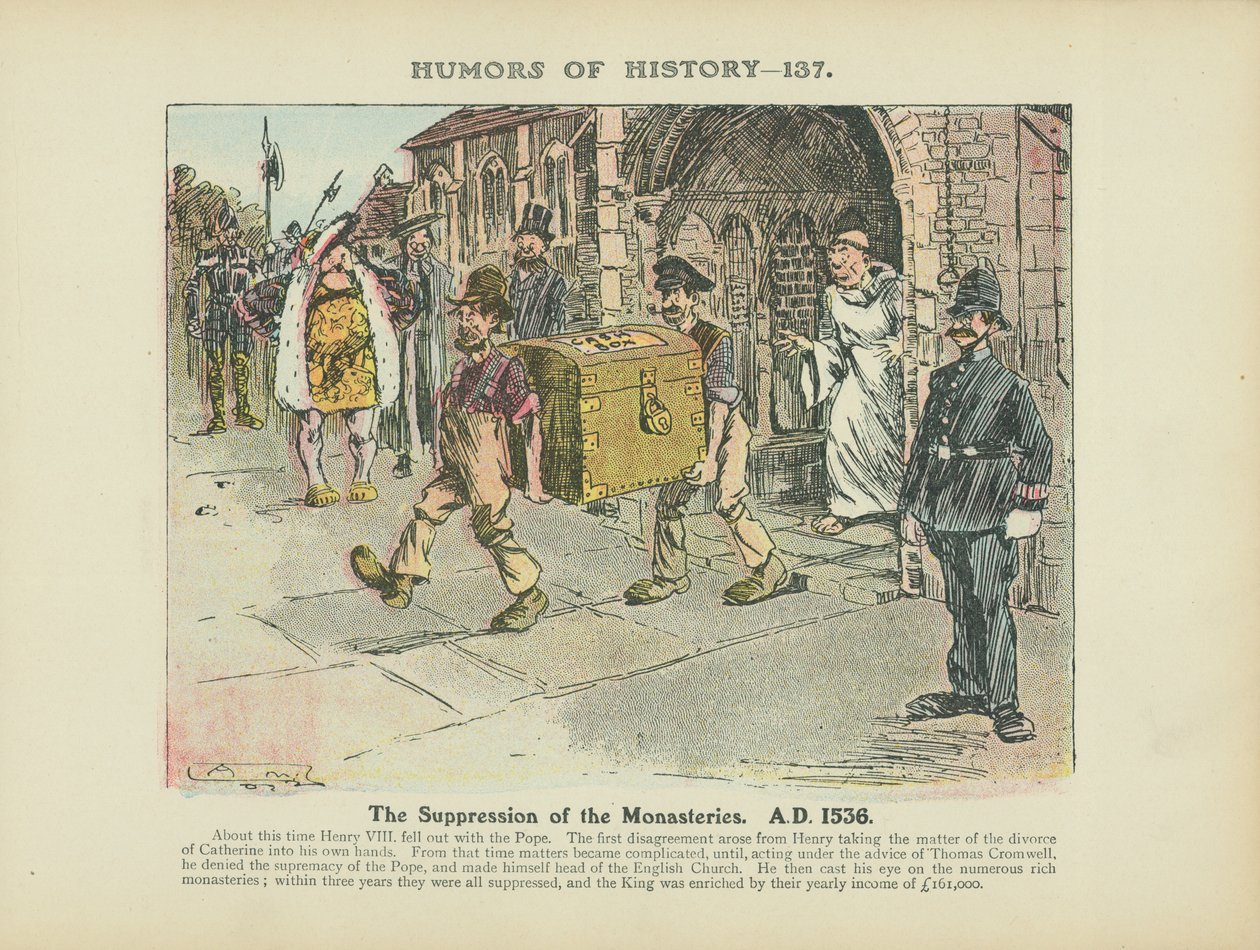 La suppression des monastères. A.D. 1536 (lithographie couleur) - Arthur Moreland