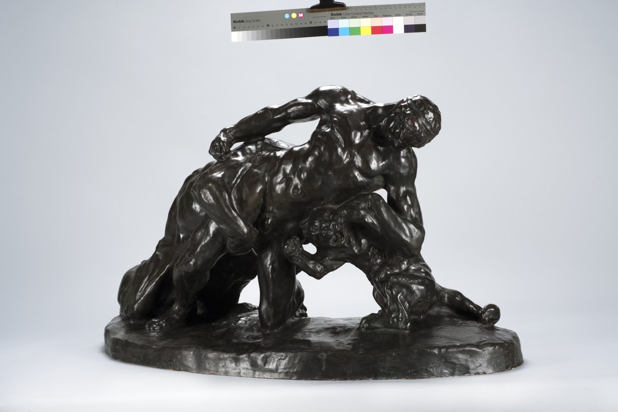 Homme en combat avec un lionceau (bronze) - Arthur Putnam