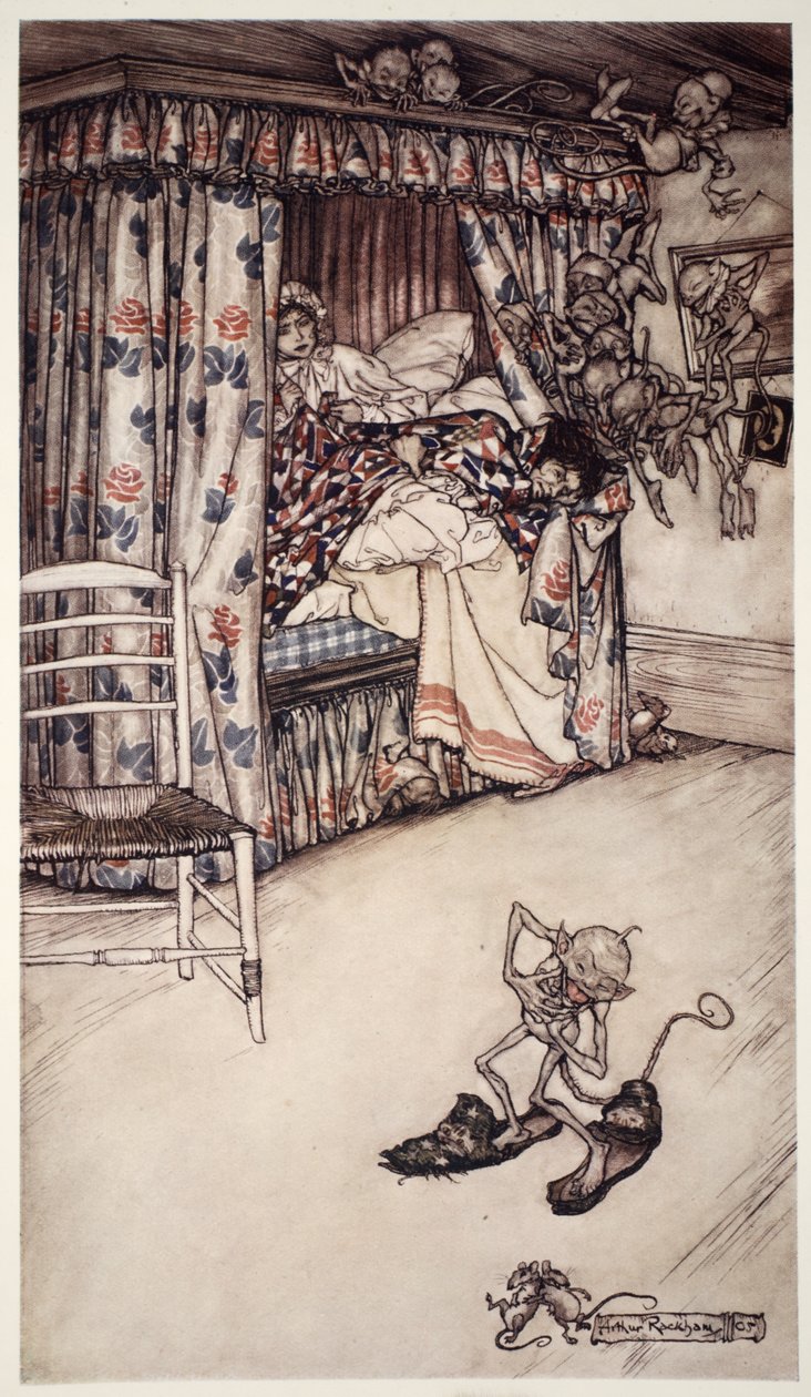 Une leçon de rideau vaut tous les sermons du monde pour enseigner les vertus de la patience et de la longanimité, de Rip Van Winkle par Washington Irving, pub. 1910 - Arthur Rackham