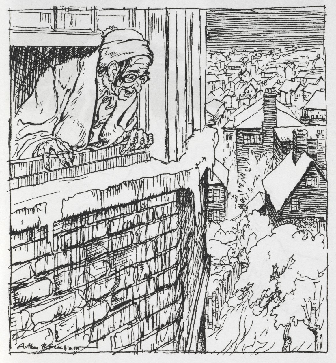 Un homme regardant par une fenêtre - Arthur Rackham
