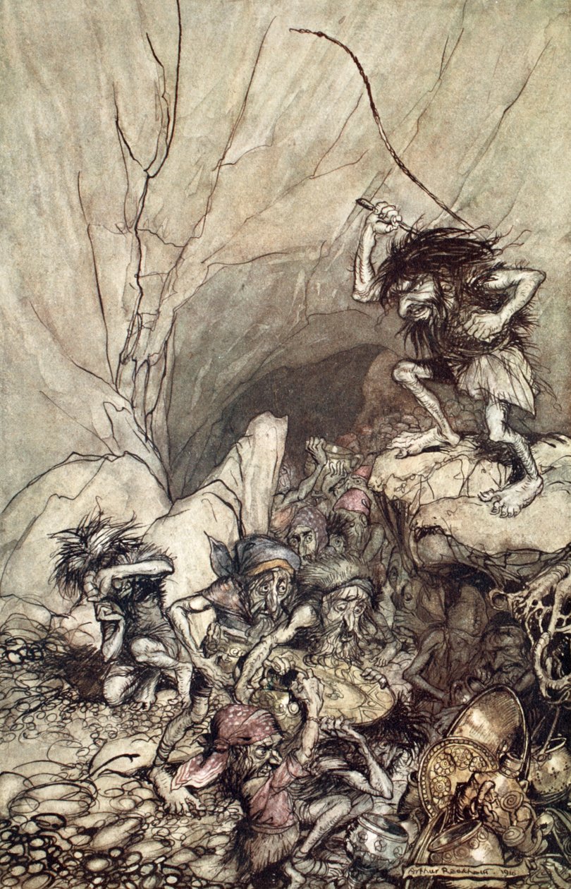 Alberich conduit une bande de Nibelungen avec des trésors d