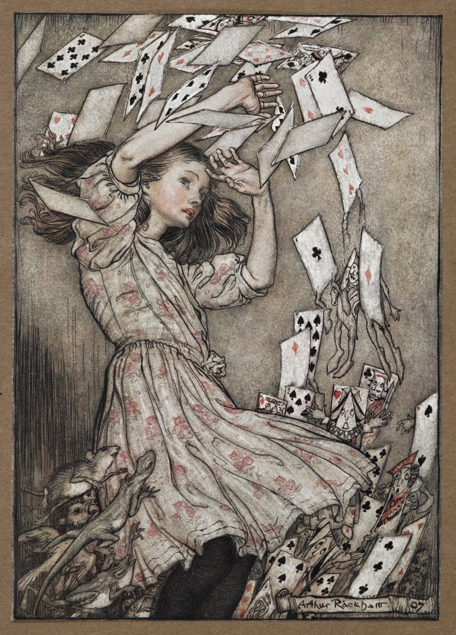 Alice et le paquet de cartes tombant - Arthur Rackham