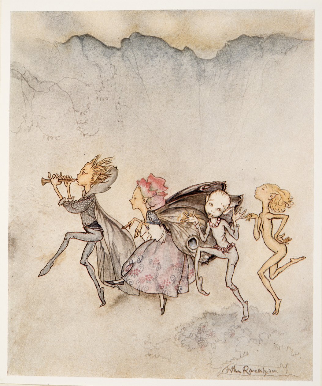 Each one, tripping on his toe, will be here with mop and mow, illustration de La Tempête de William Shakespeare, pub. 1926 - Arthur Rackham