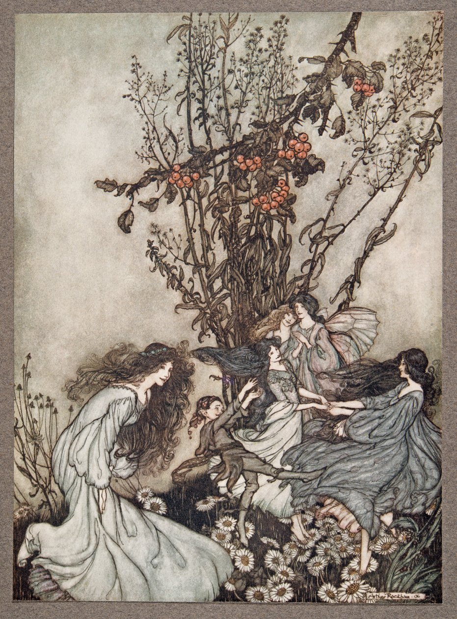 Les fées ne disent jamais Nous nous sentons heureux, elles disent Nous nous sentons dansantes, de Peter Pan dans les jardins de Kensington par J M Barrie, pub. 1906 - Arthur Rackham