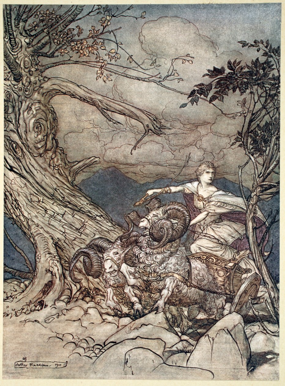 Fricka approche en colère - Arthur Rackham