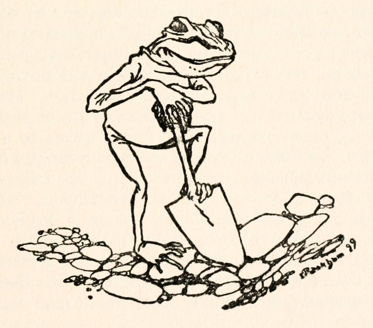 Grenouille avec une pelle de Les Voyages de Gulliver par Jonathan Swift - Arthur Rackham