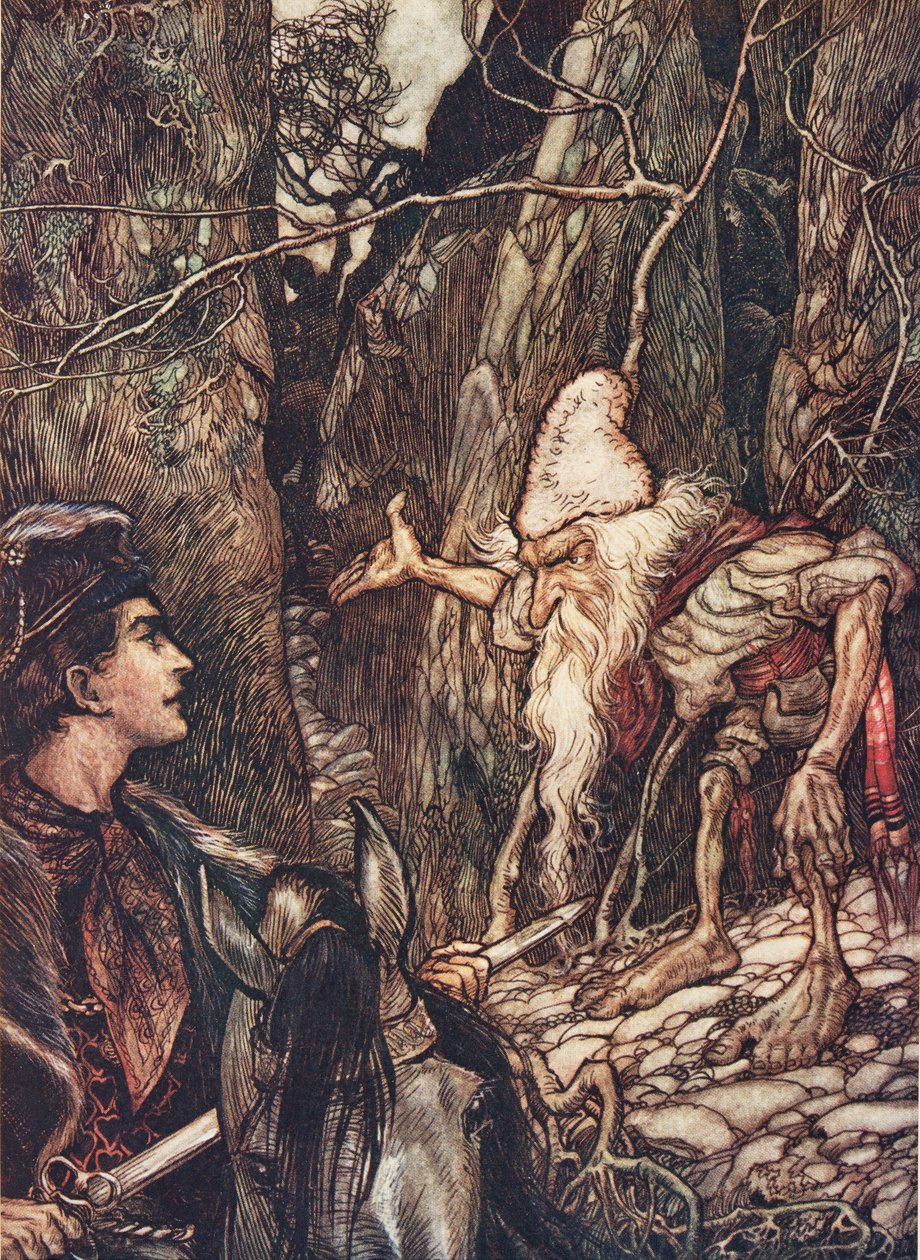 Bon nain, ne peux-tu pas me dire où sont mes frères ? des Contes de fées des frères Grimm, pub. 1909 - Arthur Rackham