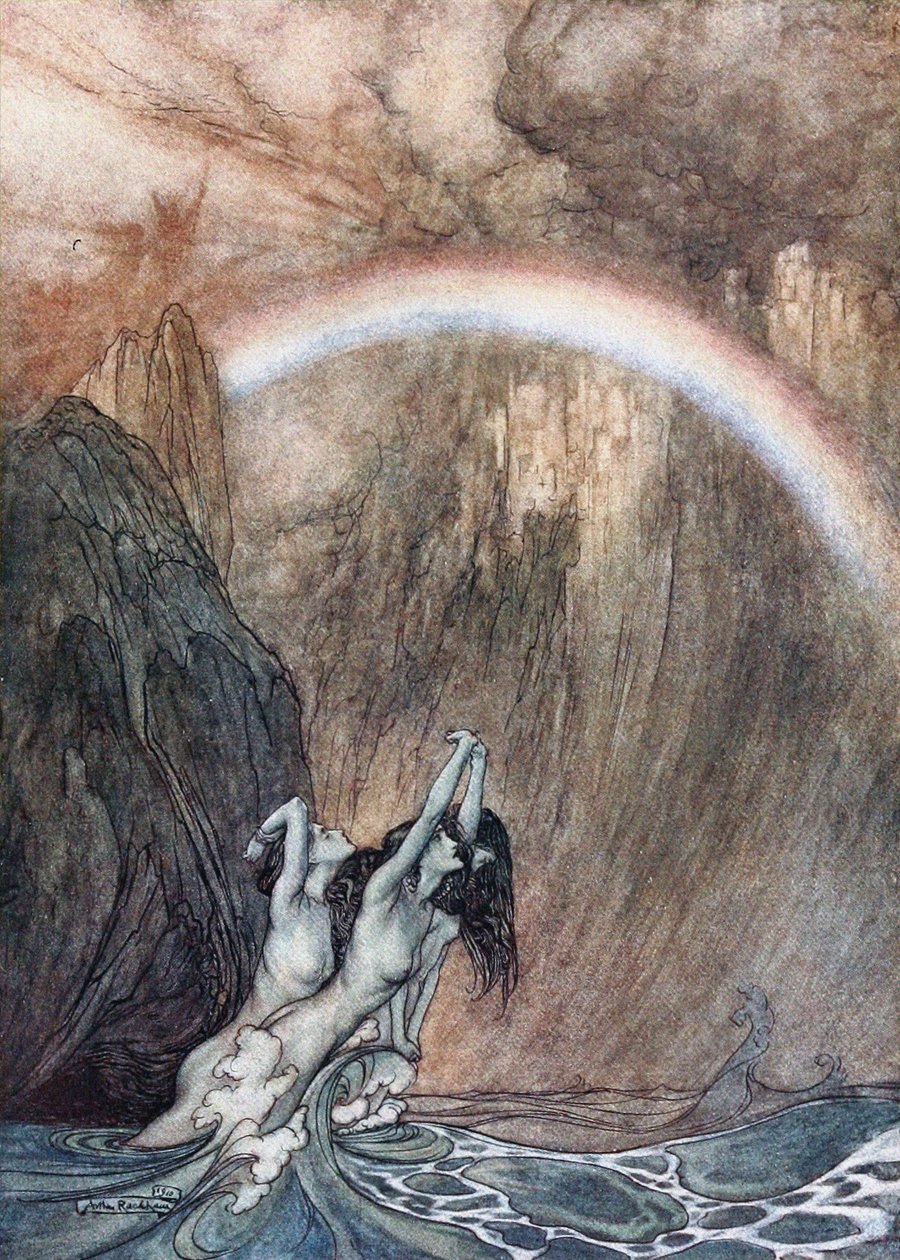 Les filles du Rhin pleurent leur or perdu. Illustration pour L
