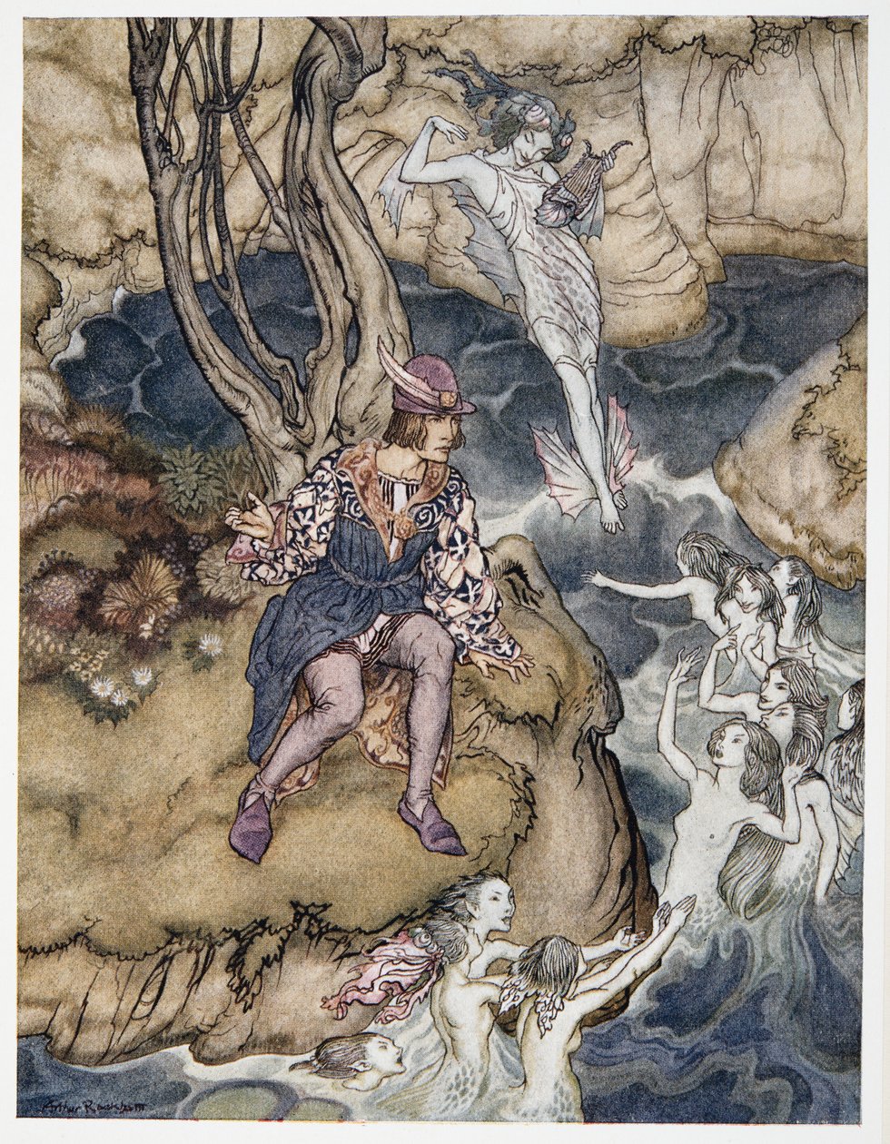 This music crept by me upon the waters, illustration de La Tempête de William Shakespeare, pub. 1926 - Arthur Rackham