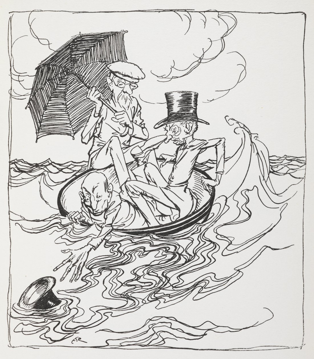 Trois hommes dans un bol sur la mer - Arthur Rackham