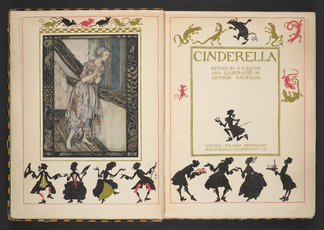 Page de titre et frontispice de Cendrillon, racontée par C.S. Evans et illustrée par Arthur Rackham - Arthur Rackham