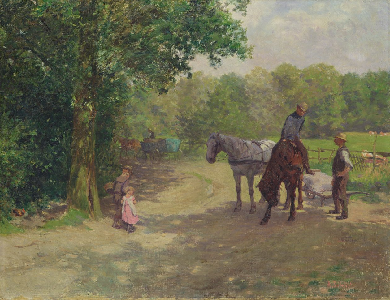Paysage avec cheval et charrette - Arthur Siebelist