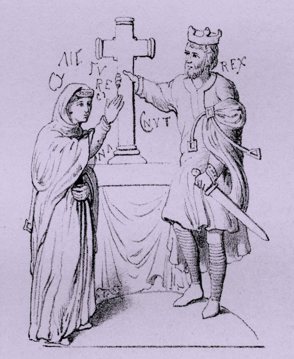 Canute le Grand et sa reine Emma de Normandie (gravure) - Artist Unknown