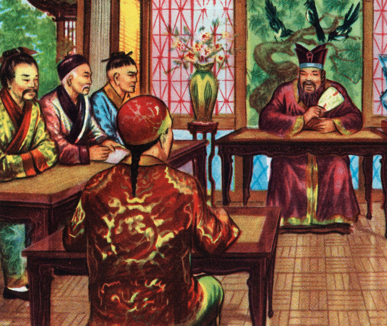 Confucius, ou Kong Fu Zi, avec ses élèves (impression) - Artist Unknown