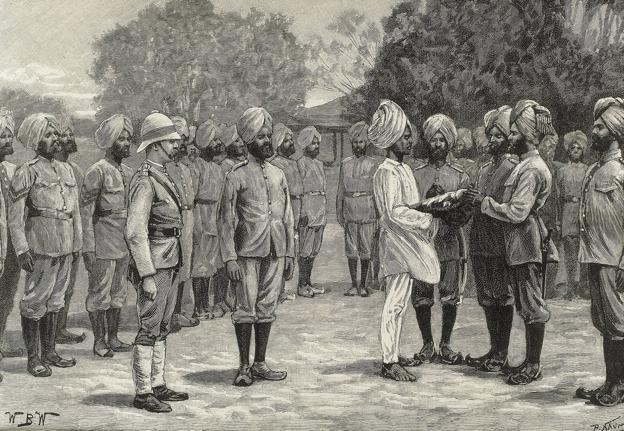 Angleterre (19e siècle). Colonisation. Inde. Les nouveaux régiments de Birmanie. Prise de serment des nouvelles recrues. Gravure. Collection privée. - Artist Unknown