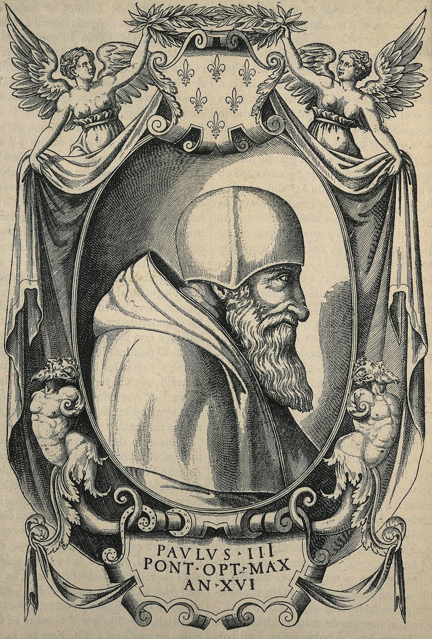 HULSIUS, Levinus (1550-1606). Paul III. fin du XVIe siècle. Portrait avec camauro. Gravure. - Artist Unknown