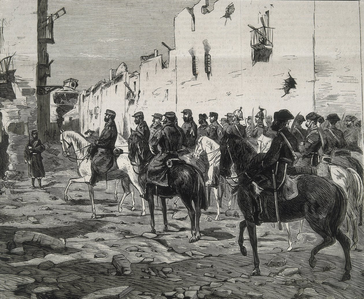 Espagne. La Première République (1873-1874). Canton de Carthagène. Le général José López Domínguez à Carthagène après la capitulation des cantonistes. Image publiée dans "La Ilustracion Española y Americana". Eau-forte. - Artist Unknown