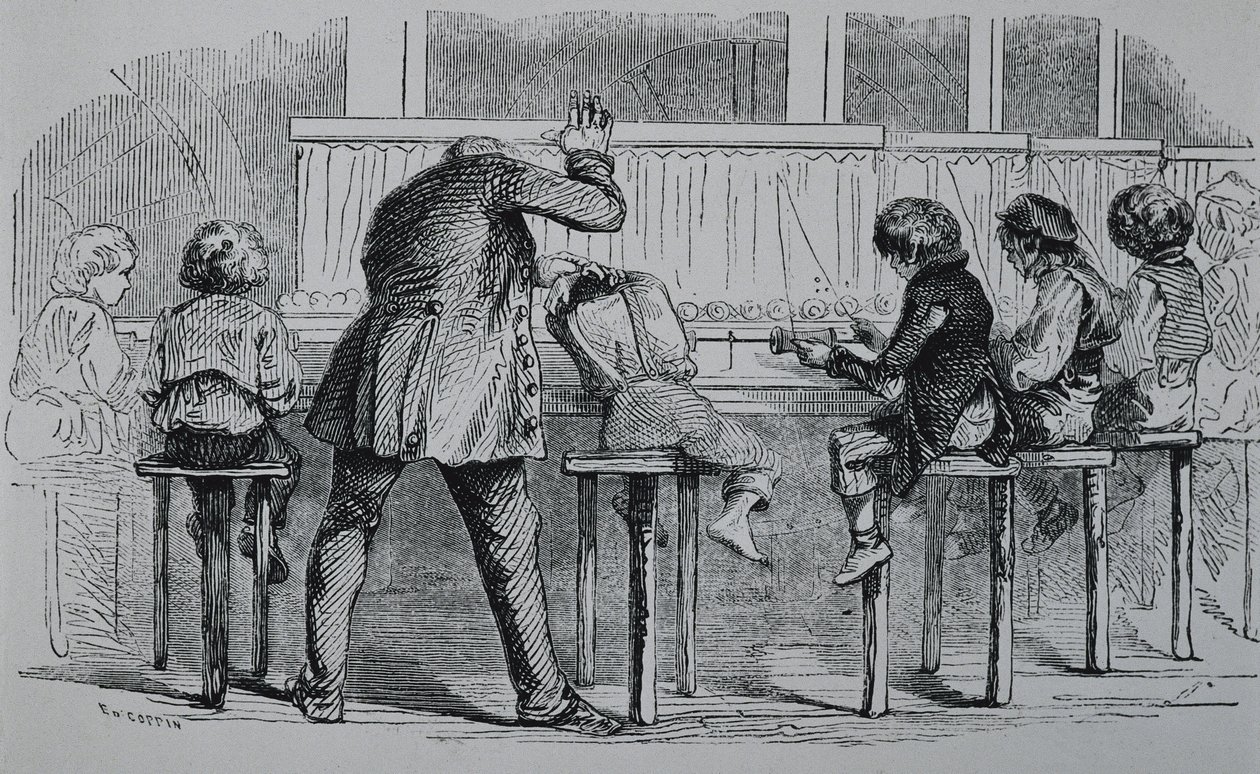ROYAUME-UNI. ANGLETERRE. Révolution industrielle. Enfants utilisant des machines dans une usine textile. Gravure. - Artist Unknown