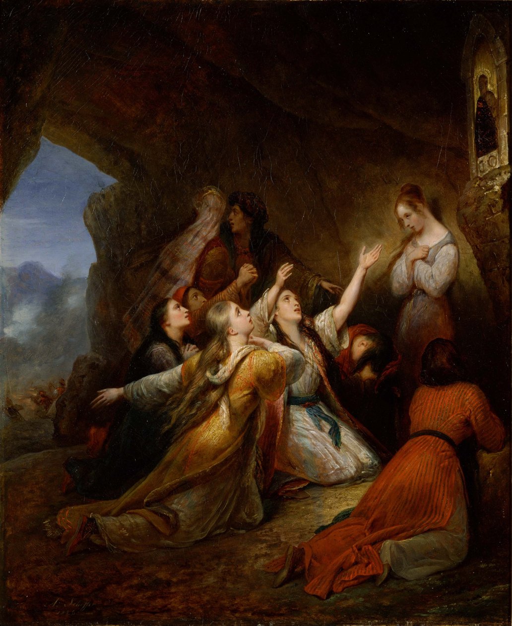 Jeunes Grecques implorant la protection de la Vierge Marie au combat - Ary Scheffer